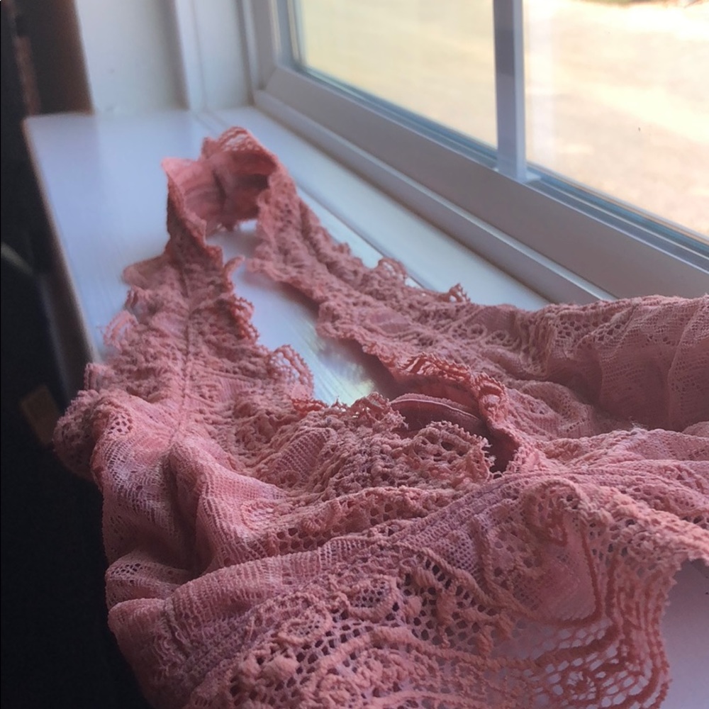 pink lace halter bralette